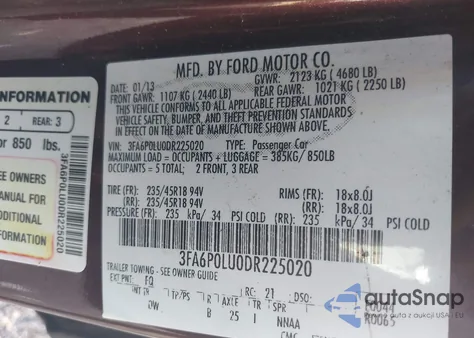 2013 Ford Fusion Hybrid Se from USA, damaged, VIN 3FA6P0LU0DR225020